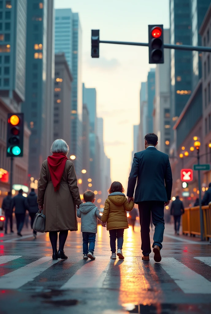 A scene with a pedestrian crossing with safety bars 
