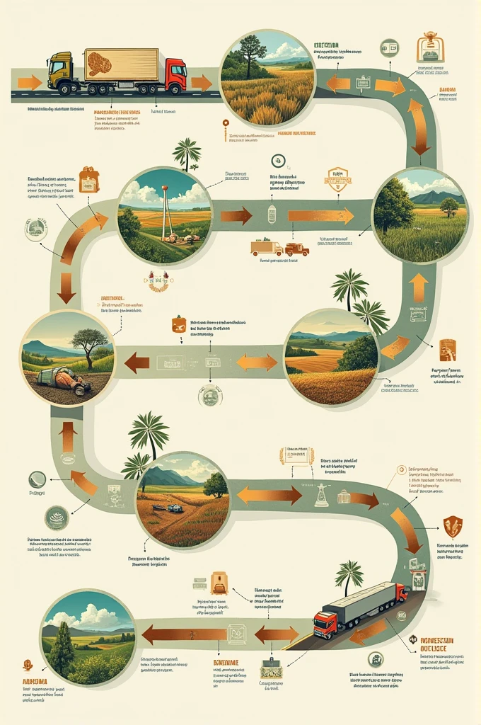 Image: A diagram showing the different links in the value chain, from production to export.
content:
Production in Oruro: family farming, cooperatives.
Processing and packaging.
Certification and quality control.
Logistics and distribution.