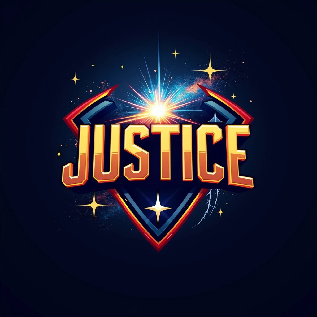 Esports Logo for word JUSTICE.. inspired by justice league