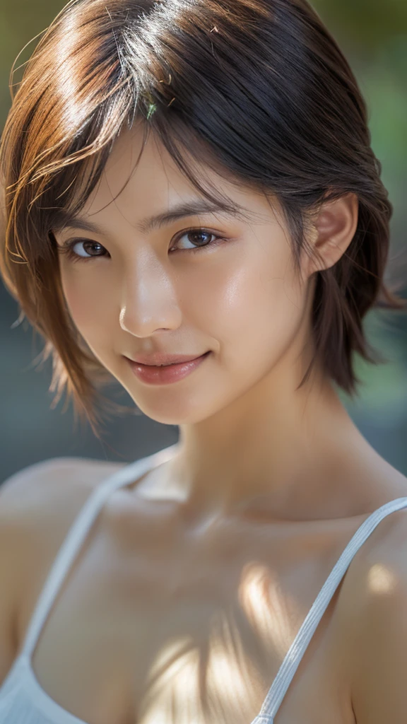 Memory correction:255, Everything modern:1.66, Cute Japanese Woman, smile, 40 years old, Oil for straight, one-length hair＆Hair balm:1.55, (photo Realistic:1.4), (hyper Realistic:1.4), (Realistic:1.3), (Smoother lighting:1.05), (Improving the quality of cinema lighting:0.9), 32K, 1 person,40 years oldの, Realistic lighting, Backlight, The light shines on your face, Ray Tracing, (Bright light:1.2), (Improvement of quality:1.4), (Highest quality Realistic textured skin:1.4), fine grain, Detailed face,(smile:0), (Emphasis on face close-up:1.3), (Enhances the beauty of skin texture:1.1),((Extremely precise and accurate anatomy:1.0)), (Enhances the beauty of skin texture:1.1), Clean and glowing skin, mesh, thin:1.2, (Realistic:1.3), Realisticなライティング, (Smoother lighting:1.05), 32K, One Japanese woman, fine grain, Detailed face, (Film Grain:1.1),(Accentuates body lines:1.1), High resolution, Natural look, Kind eyes, Improves hair quality, Delicate light and shadow, Transparent muscles, Graceful pose, Beautiful Eyes, Sharp details, Soft light reflection, Beautiful contours, Delicate skin tone, Fine hair texture,Larger breasts,Cute Japanese Womanの写真,(Selfie)((The photo was taken from above to emphasize the chest area.))