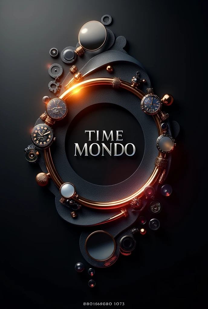 Create watch and glasses 3d visiting card name "time mondo'' mobile number "8801686880173"
