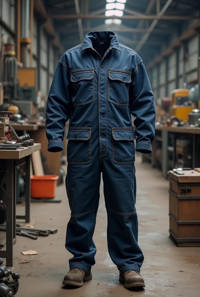 A navy blue full body industrial safety panty of low quality