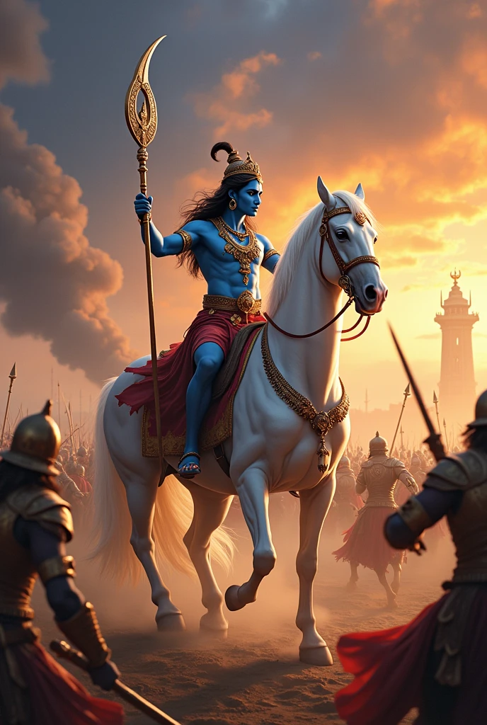 Lord Krishna with is sudarshan chhakkra in Mahabharata Yudh with white horse