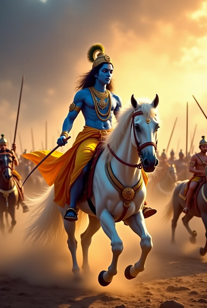 Lord Krishna in Mahabharata Yudh with white horse