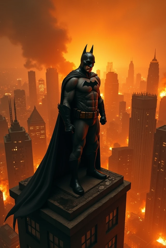 Batman watching gotham burning down