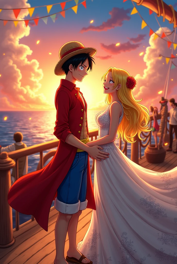 Luffy and Nami&#39;s son marries his blonde companion on the ship 