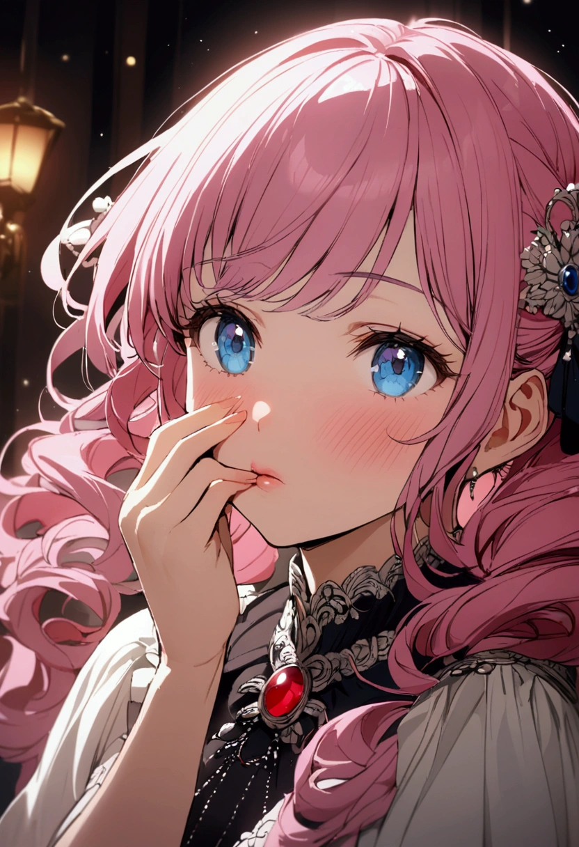 odor、hold your nose、Girl with pink hair、blue eyes、Twin Drill、A scene from a movie