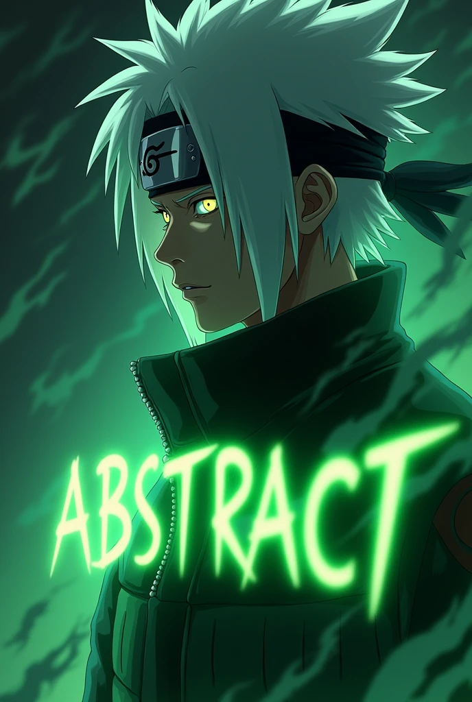 4k minato with sharingan eye looking at green writen ABSTRACT boldly