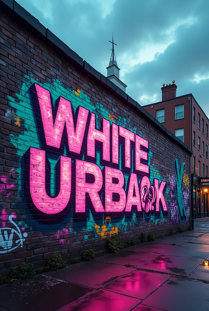 Graffiti that says white urban y2k just the letters