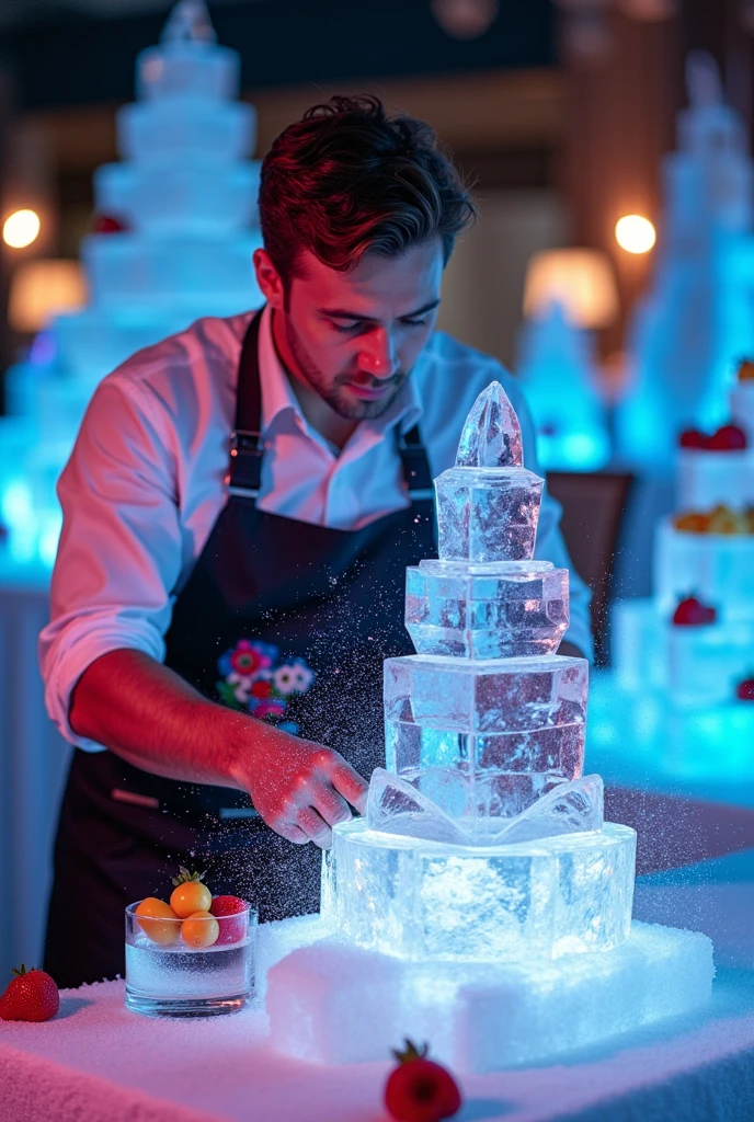 Generate a promotional image for a gourmet ice factory for events