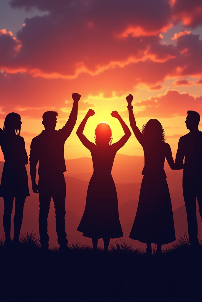 Silhouettes of empowered and united people