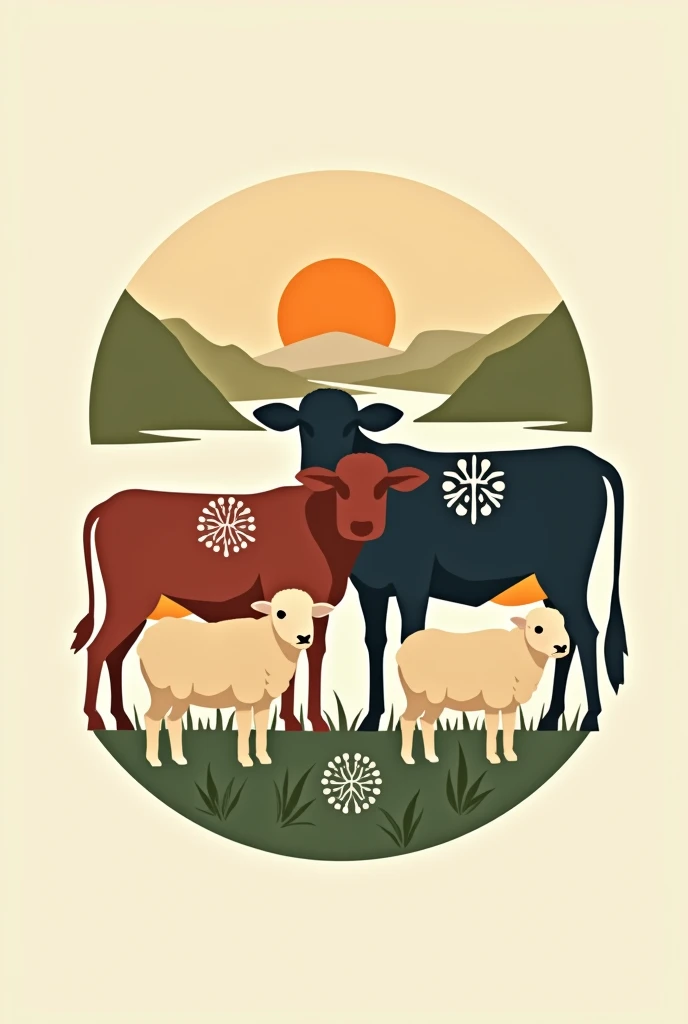 Livestock activity, ( cattle and sheep) in Graphic Element more as a whole, similar to a logo