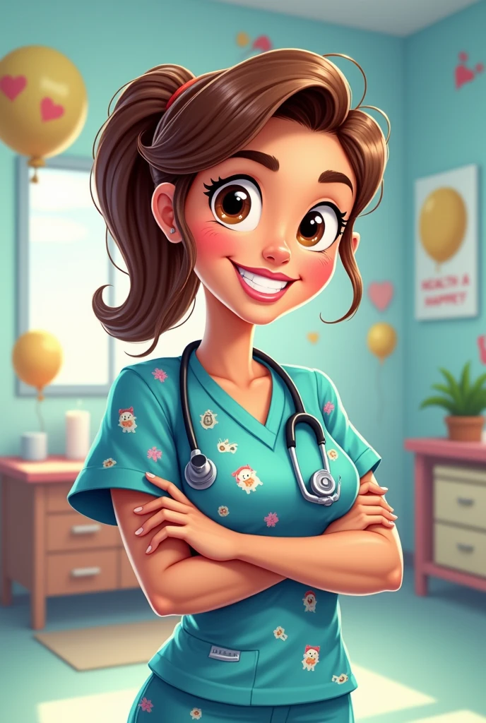A smiling doctor or nurse with a stethoscope around his or her neck in a cartoon style