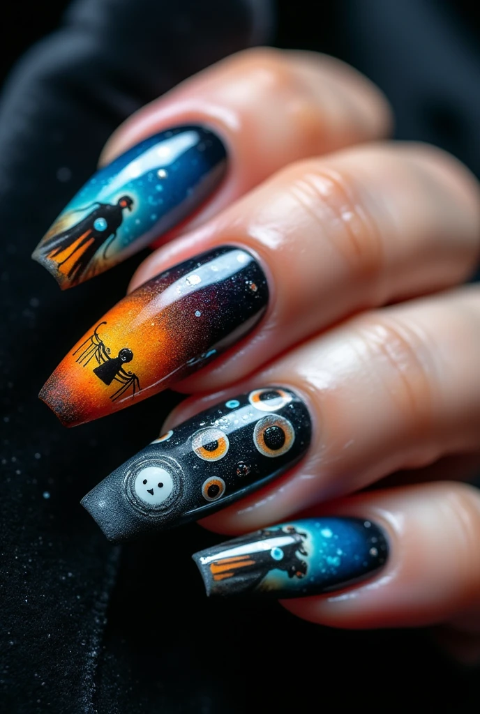I created stiletto nail decoration with the theme of Coraline and the Secret World