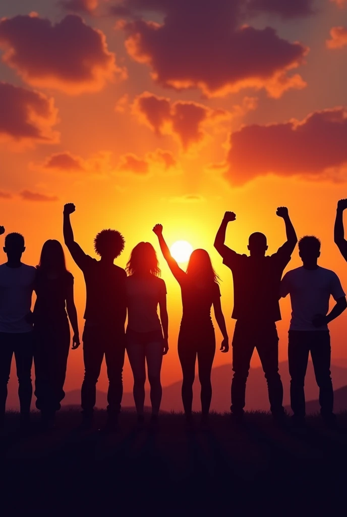 Silhouettes of empowered and united people