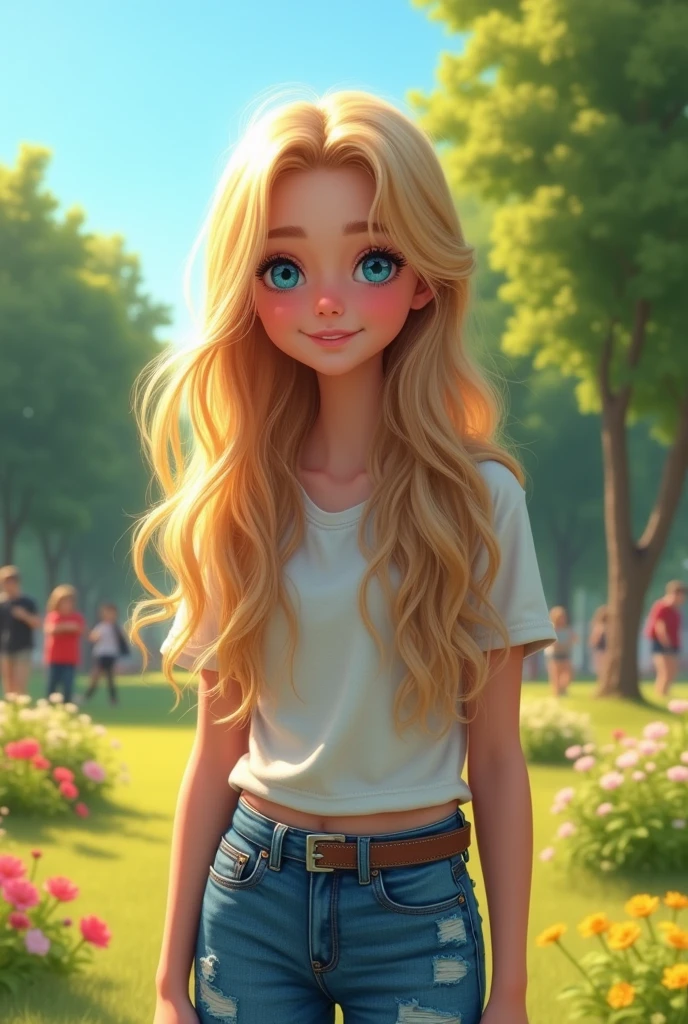 Tall girl with blonde and blue eyes