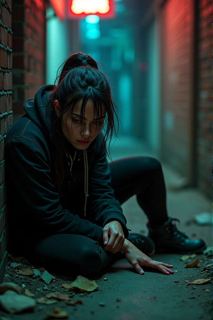 Randi Conijan as a total ninja lying on the ground injured