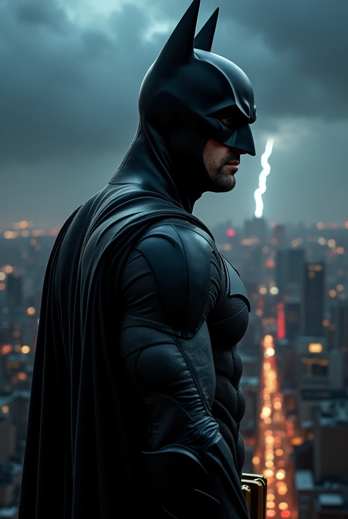 Gabriel Macht as Batman, portrait, standing on a rooftop