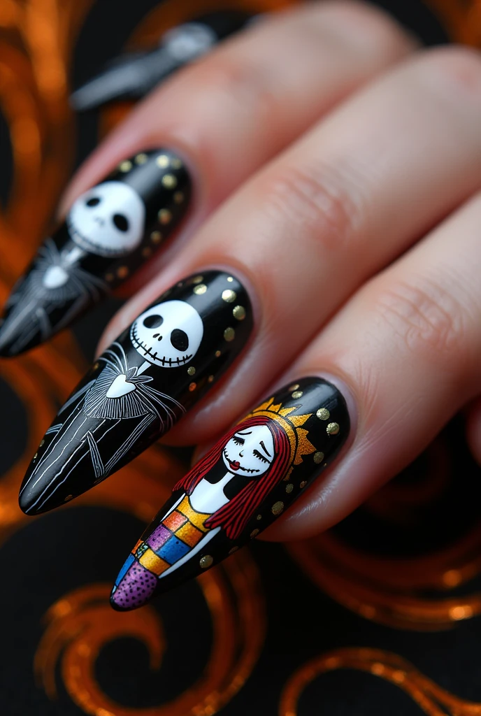 I created the image of stiletto nails with the decoration The Nightmare Before Christmas