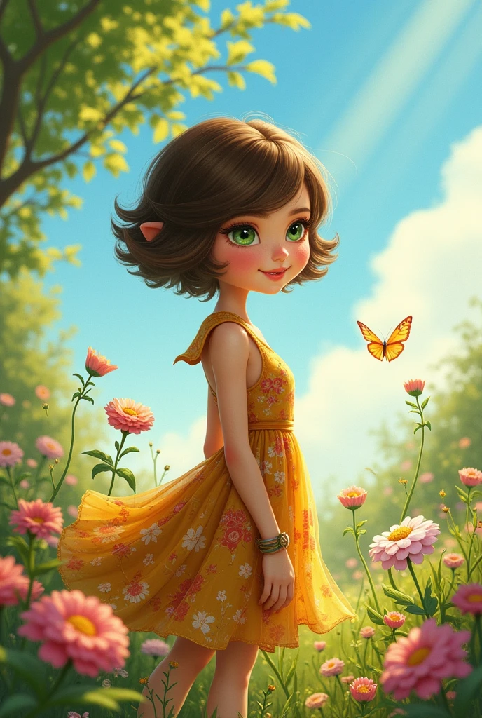 Female character with brown pixie haircut
