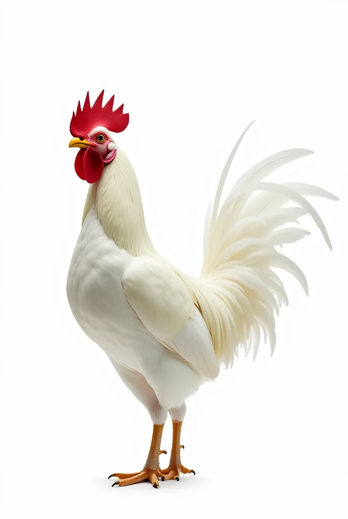 White rooster with red crest on a completely white background