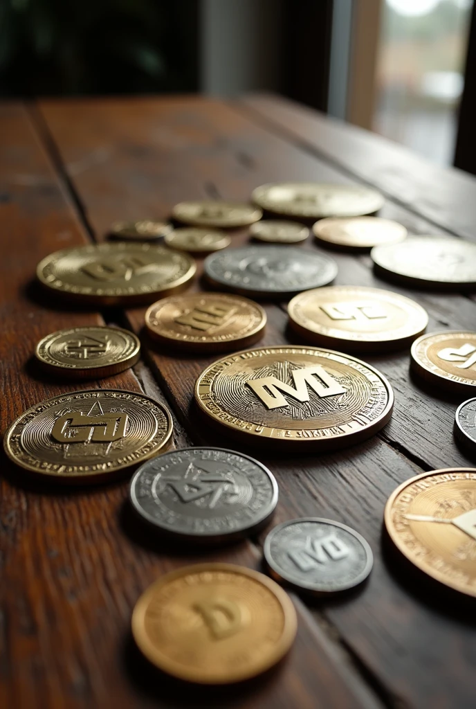 various coins with letters "GMA"
