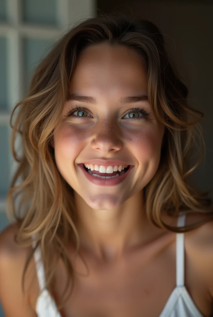 Beautiful girl masturbates  girl in her room excited face