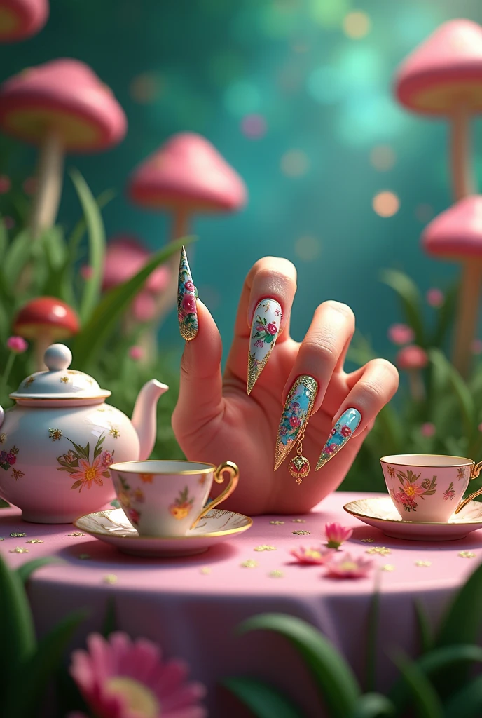 I created the stiletto nail image with Alice in Wonderland decoration