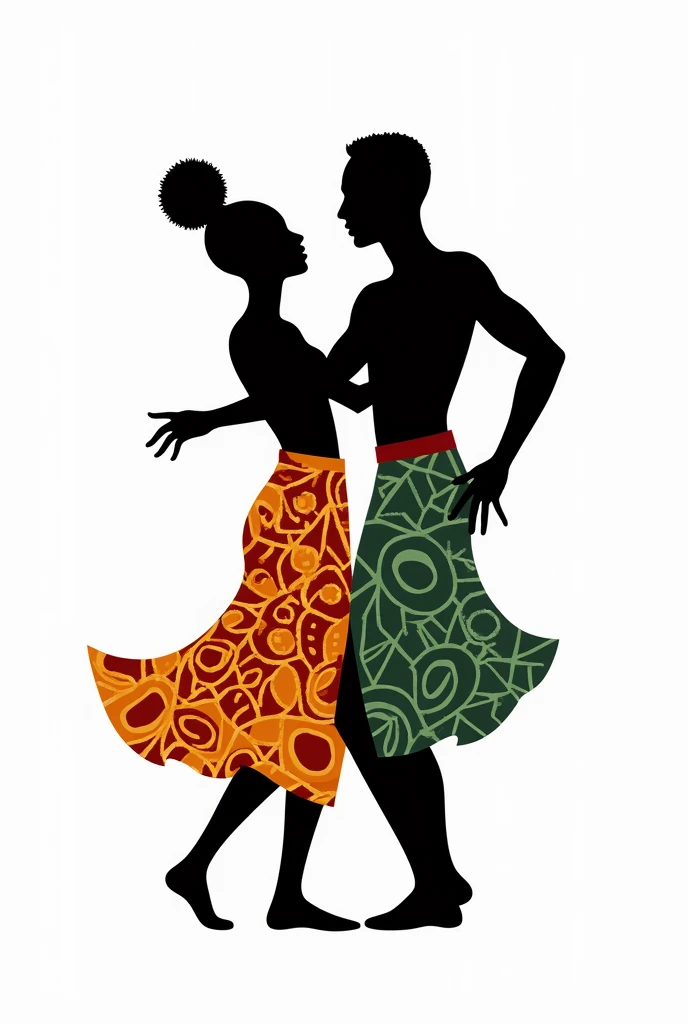 Create an African-style label for a liquor bottle, has to contain:
Black silhouettes (unclothed) of 2 people dancing (man and woman) Very small size White or black background Representative colors of Afro-Bolivian culture A blank space for a logo A blank space to put the name of the liquor