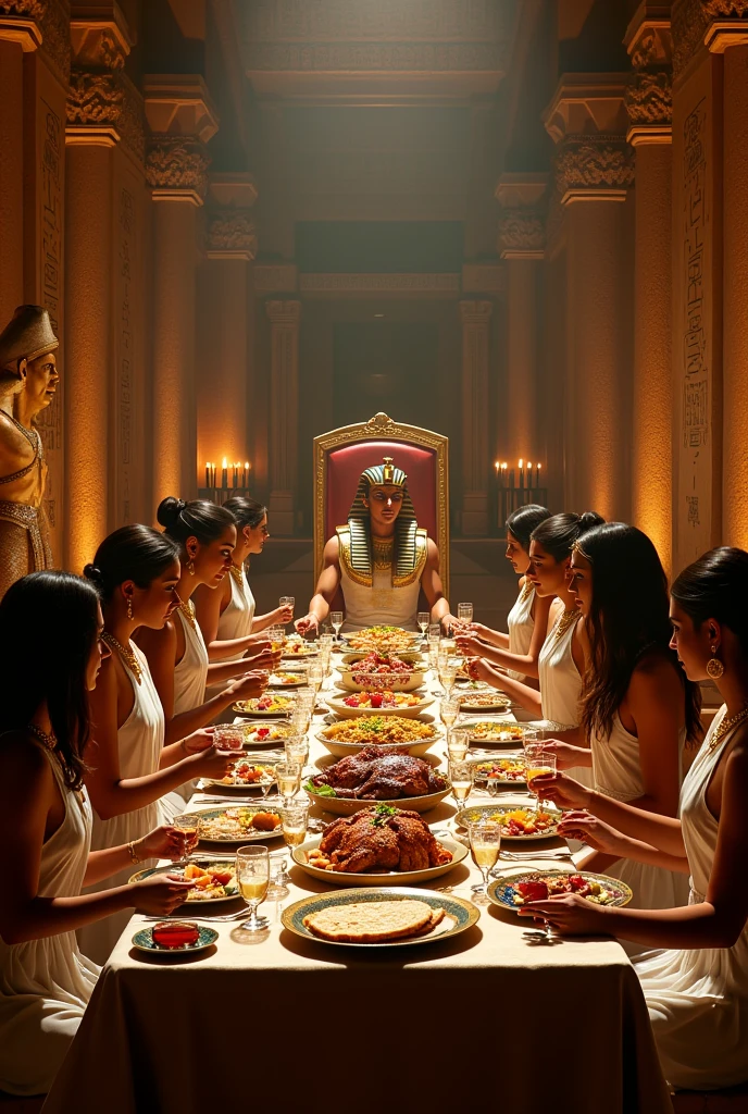 King pharoas eating luch with wives
