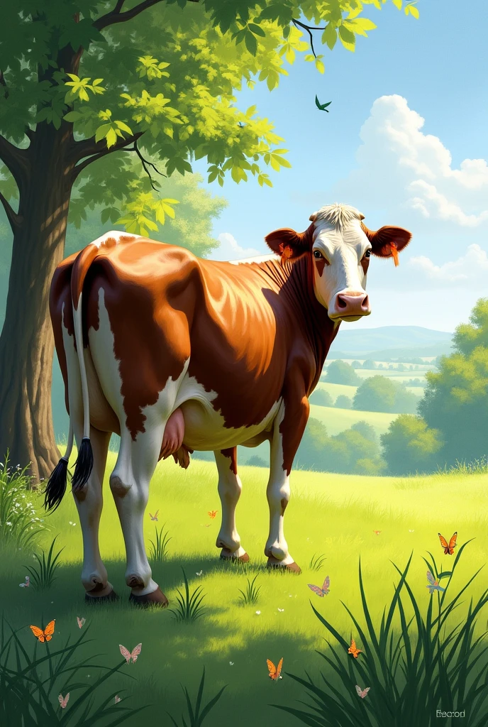 A cow seen from behind with a huge