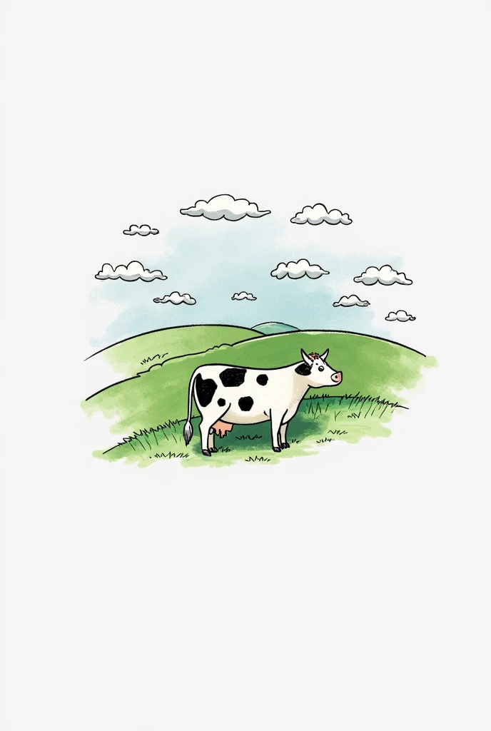 Make a realistic cow image, but in drawing, that is simple without too much detail