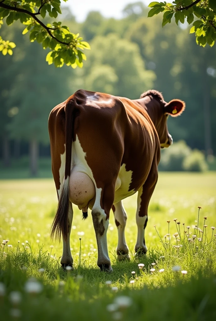 A cow seen from behind with a huge udder