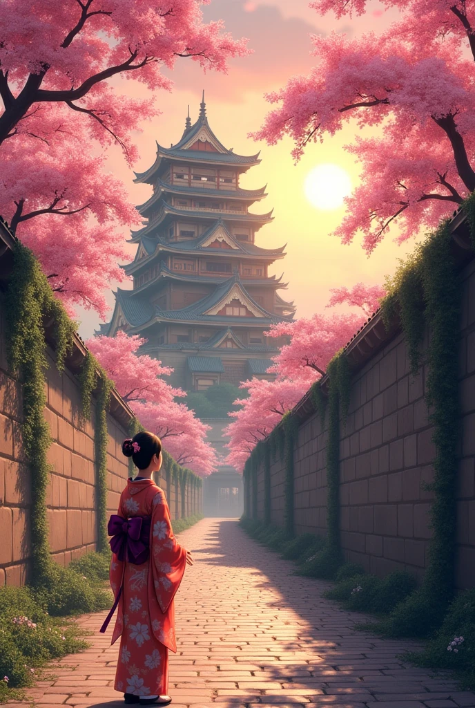 Sakura in japan fortress 
