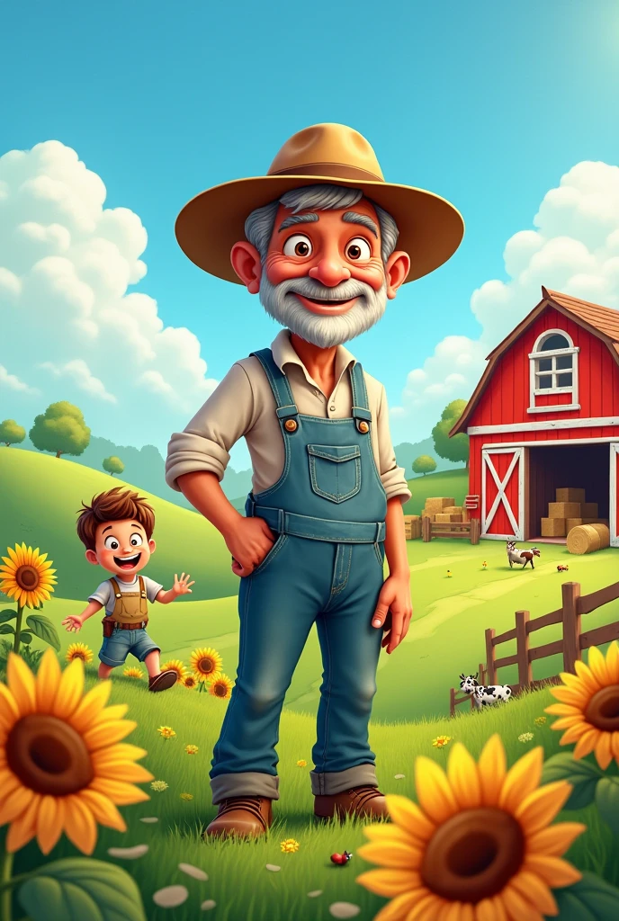 The image of an old farmer who had two sons on his farm cartoon image