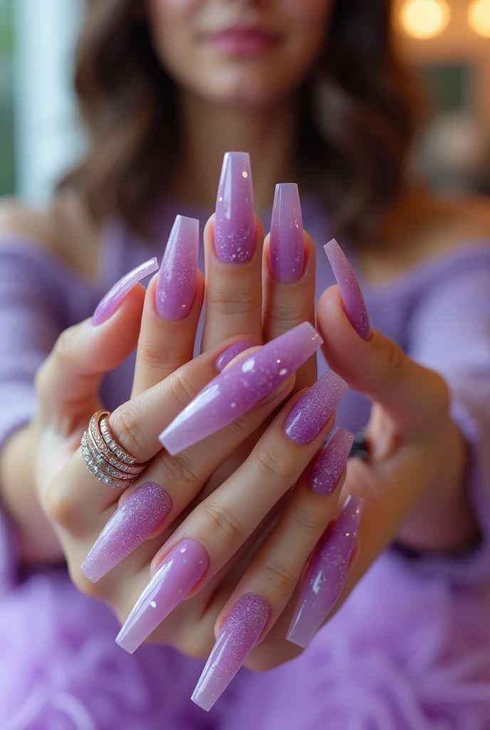 I created the image of stiletto nails with purple decoration