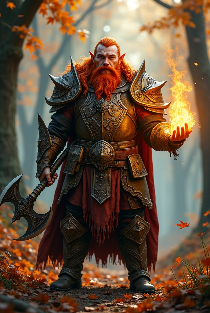 Create a male dwarf elf with fire hair
