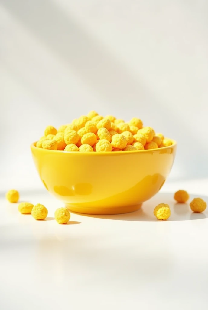 a big bowl with yellow circle shaped cereals with white background