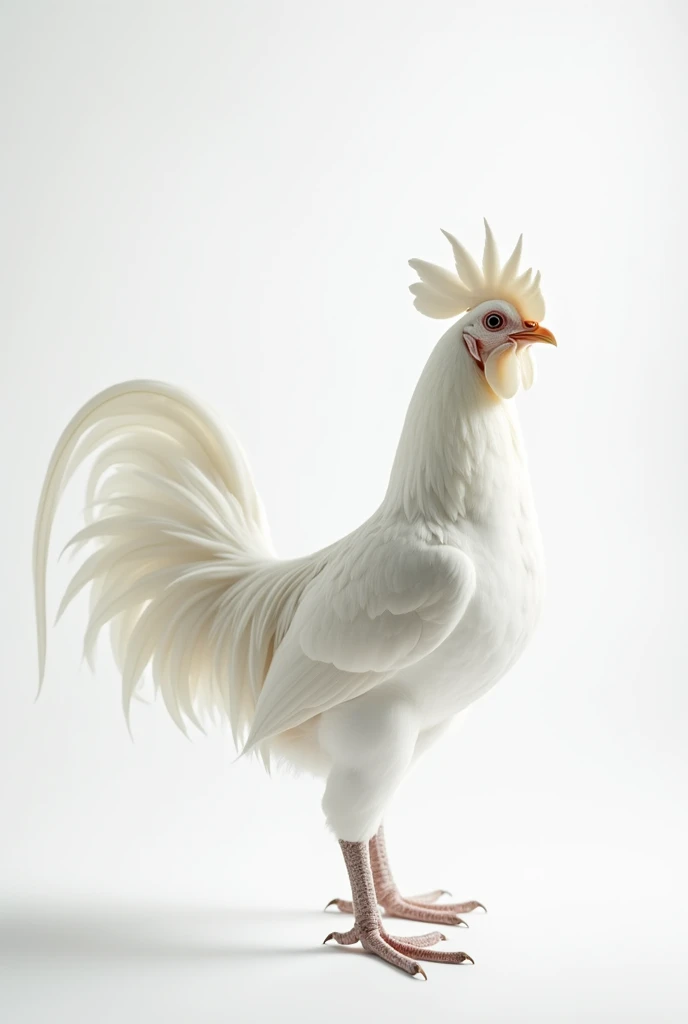 white rooster with white background without crest