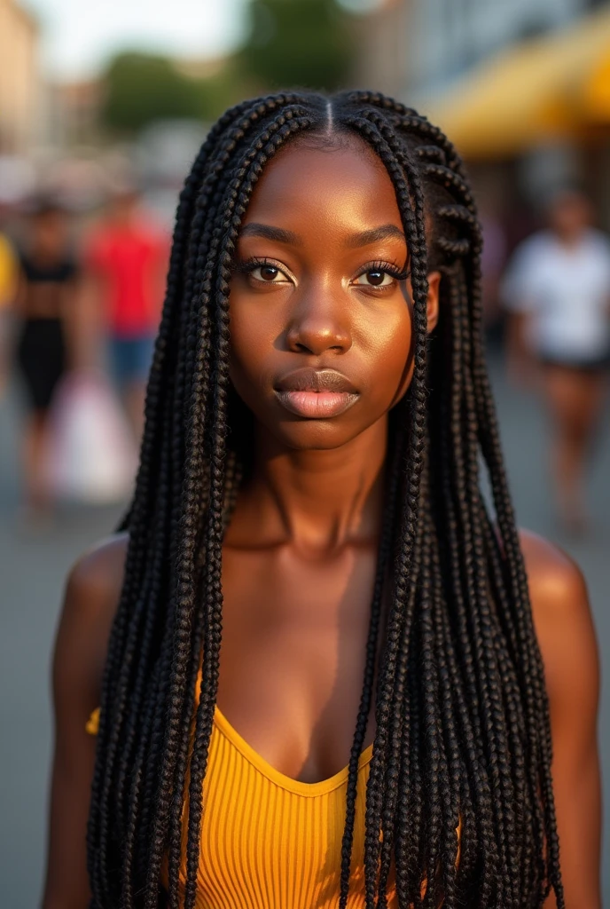Create 5 images of a black woman with braids