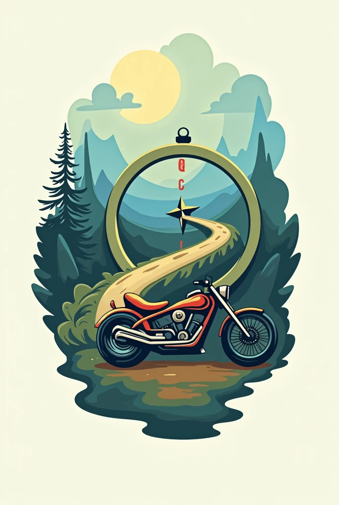 Design a captivating and artistic logo that combines travel with introspective storytelling. The channel features journeys to various destinations, using each trip as a backdrop for personal stories and emotions linked to local legends or tales. The logo should reflect both introspection and , incorporating conceptual and abstract elements that symbolize a personal journey, such as a motorcycle or a compass combined with imagery that suggests exploration and emotional depth. Use a color palette that balances vibrant and muted tones, representing both the external adventure and the internal journey. The goal is to create a logo that embodies the essence of an introspective adventure, blending conceptual artistry with a sense of freedom