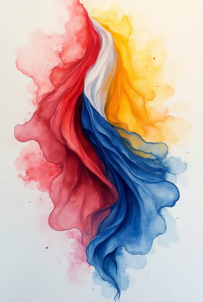 Watercolor of the flags of Chile and Venezuela that intertwine and fade away like drops of water