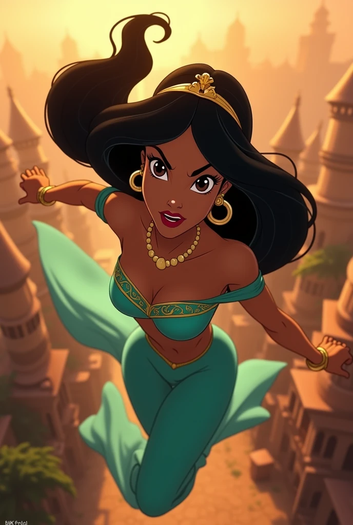 Stunning Princess Jasmine, photo in 8k, in action, cinematic.