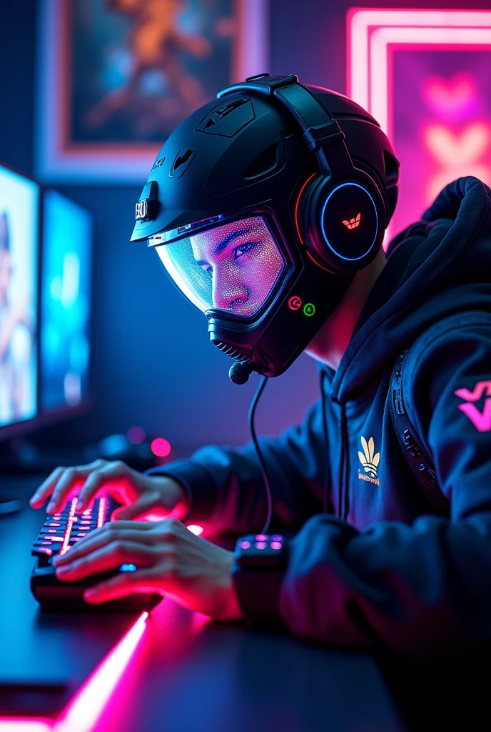 Gigga gaming with super gaming logo with neon light
