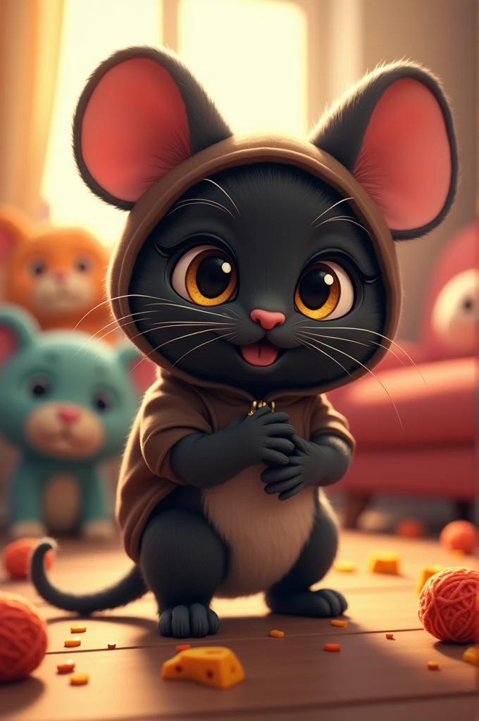 Black cat in a mouse costume,2D,Eyes々Crisp,Curled eyelashes