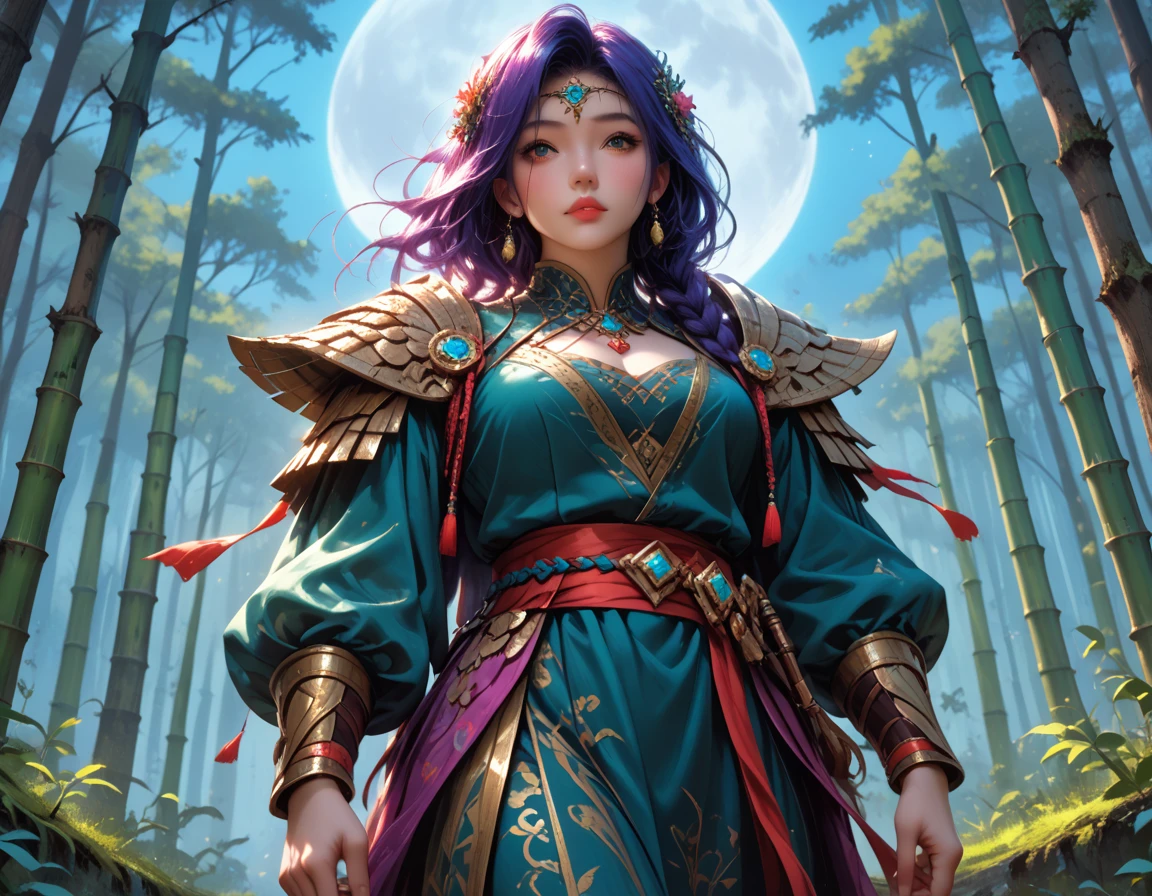  picture of a human sorceress sittings in (bamboo forest: 1.3), opening a large magical doorway, with magical runes on it, looking into the (heavens: 1.3), fantasy art, RPG art, an epic beautiful human woman (best details, Masterpiece, best quality), ultra detailed face (best details, Masterpiece, best quality), dynamic hair color, dynamic hair style, dynamic eyes color, dynamic dress (best details, Masterpiece, best quality), bamboo, the magical doorway opens into the heavens and you can see angels flying, glowing arcane sigils GlowingRunes_paleblue, fantasy bamboo forest at night, moon light, moon rays, stars, Ultra-high resolution, High Contrast, (masterpiece:1.5), highest quality, Best aesthetics), 16K fantasy art, best details, best quality, highres, (ultra wide angle: 1.2), 16k, [ultra detailed], masterpiece, best quality, (extremely detailed), Cinematic Hollywood Film
