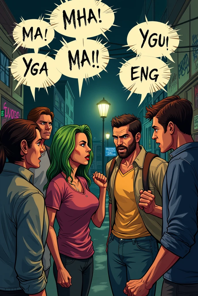 Demonstrates verbal violence in a group of people in 2D 