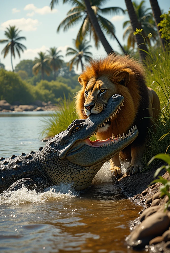 Crocodile ripping off the head of a lion with numbers 14.18.12 ago