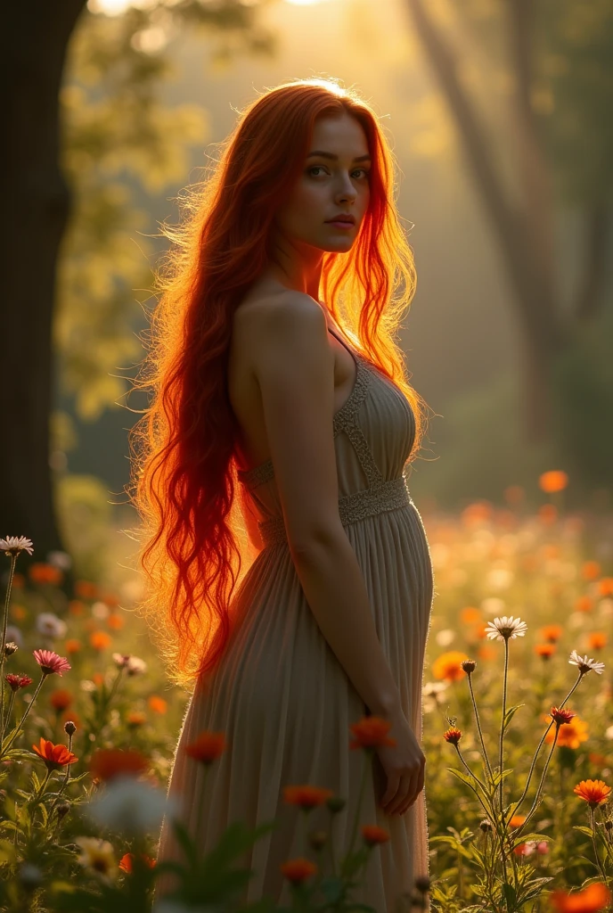 A woman without clothes with red hair and big breasts
