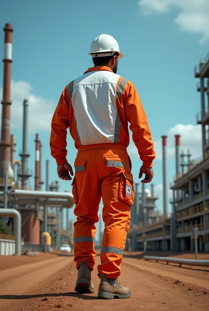 Create a full-body industrial panty for PDVSA workers with a white back and pockets in the pants with unique finishes in the making